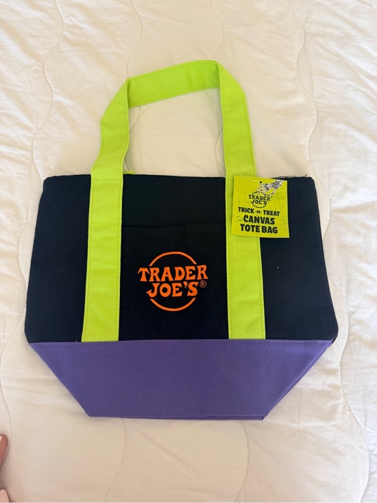 Trader Joe'S Handbags - Trader Joe's Black, Purple & Lime Canvas Tote Bag